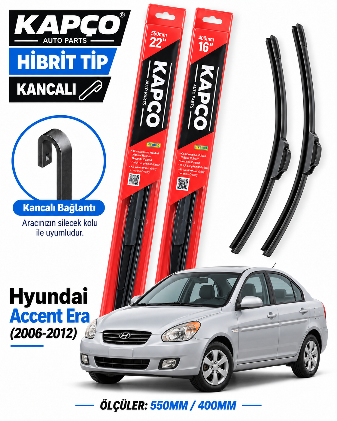HYUNDAİ ACCENT ERA SİLECEK TAKIMI 2006-2012 KAPCO HİBRİT TİP KANCALI