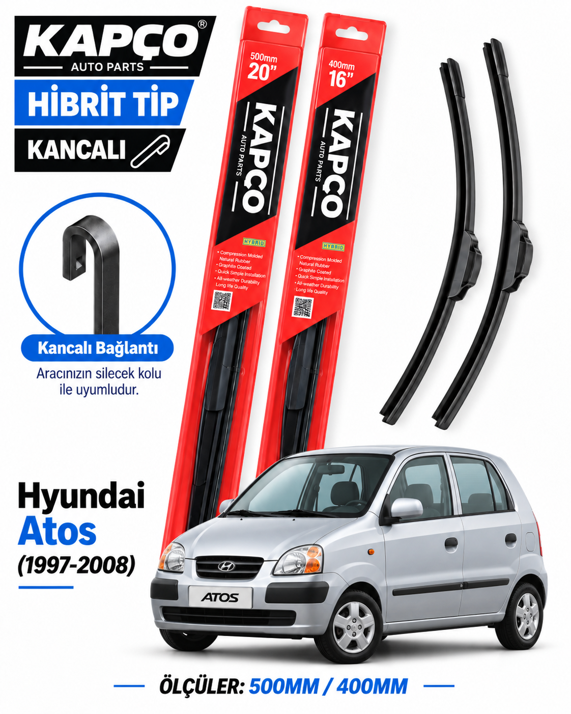 HYUNDAİ ATOS SİLECEK TAKIMI 1997-2008 KAPCO HİBRİT TİP KANCALI