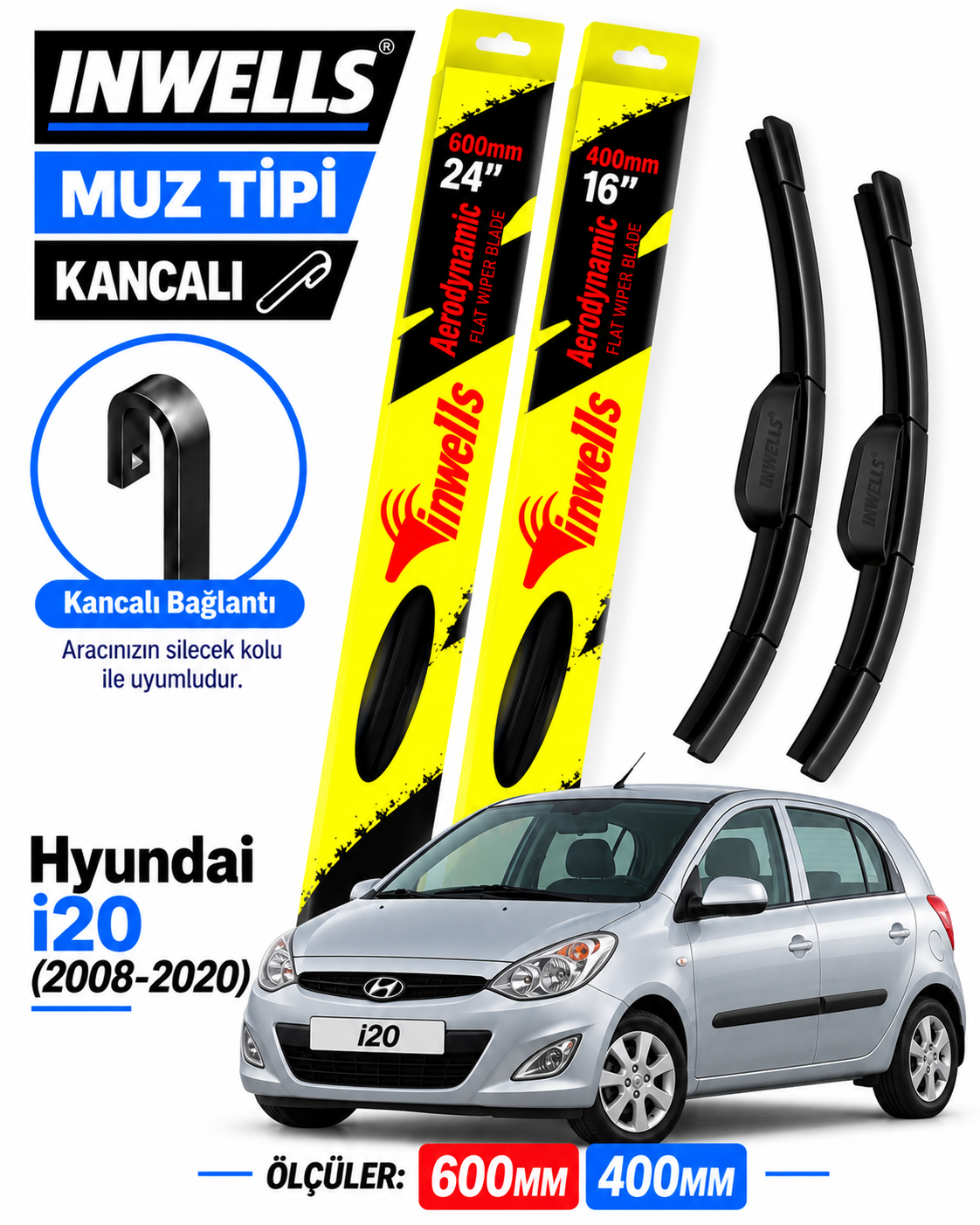 HYUNDAİ i20 SİLECEK TAKIMI 2008-2020 INWELLS MUZ TİPİ KANCALI