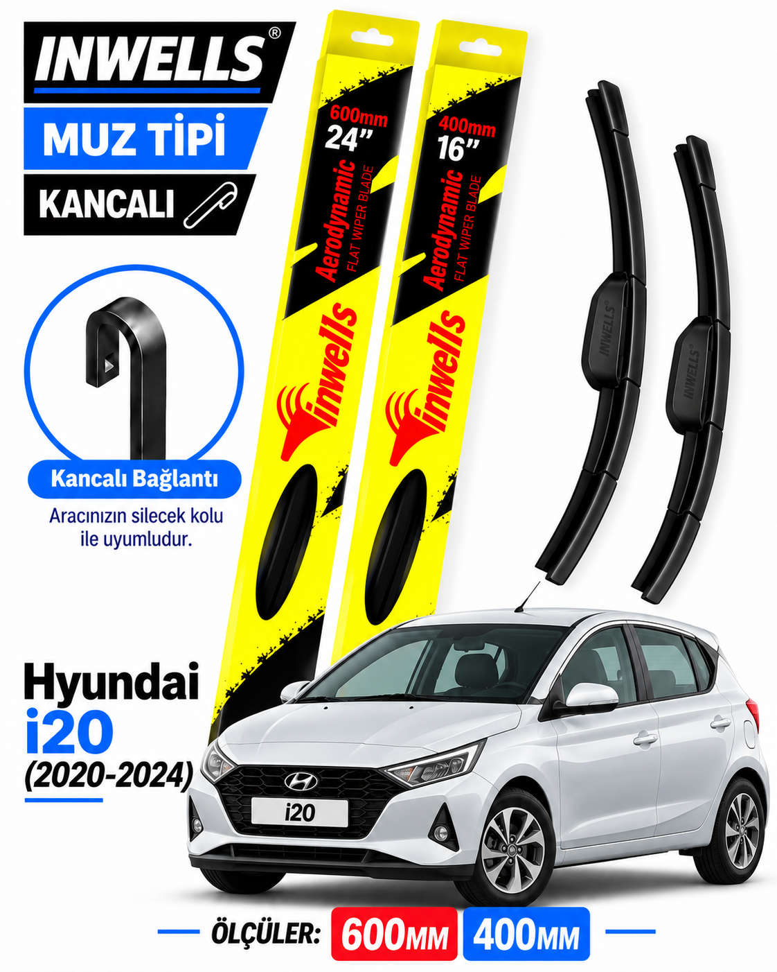 HYUNDAİ i20 SİLECEK TAKIMI 2020-2024 INWELLS MUZ TİPİ KANCALI