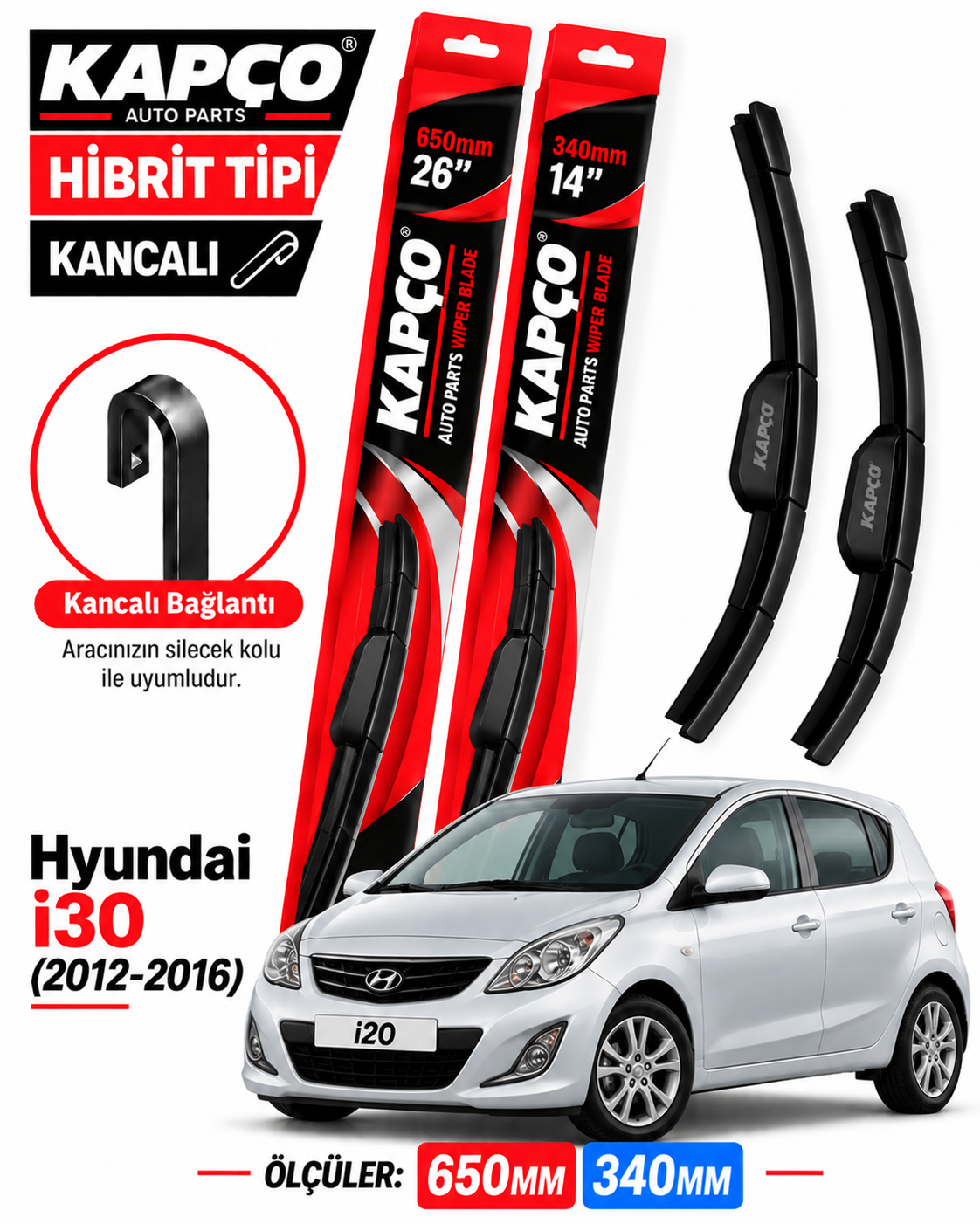 HYUNDAİ i30 SİLECEK TAKIMI 2012-2016 KAPCO HİBRİT TİP KANCALI