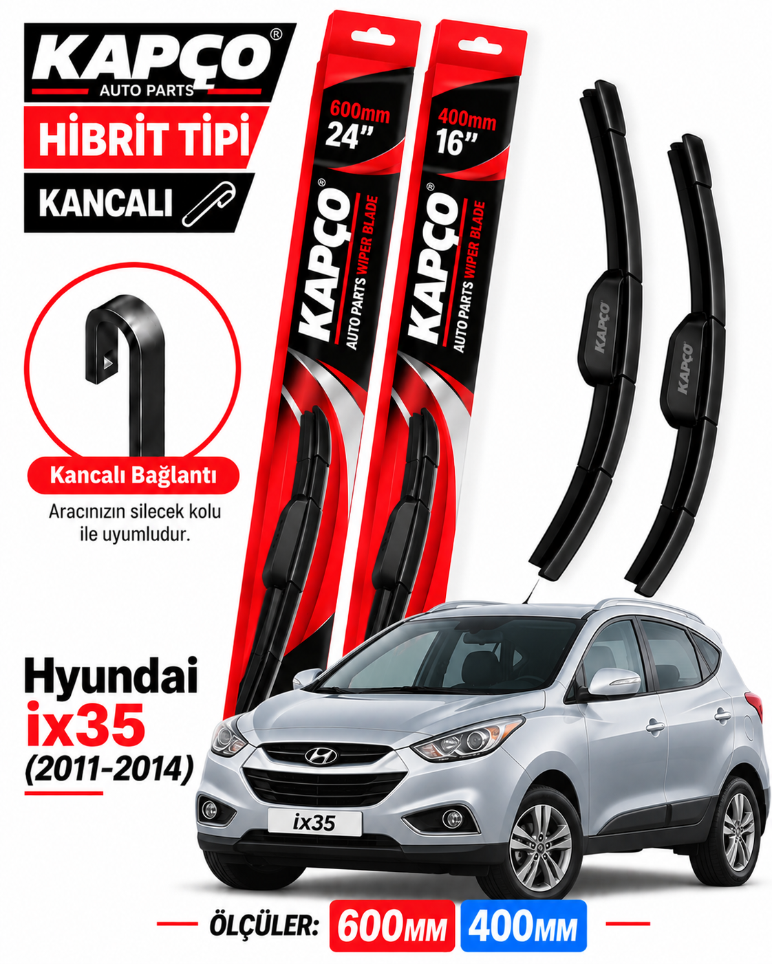 HYUNDAİ ix35 SİLECEK TAKIMI 2011-2014 KAPCO HİBRİT TİP KANCALI