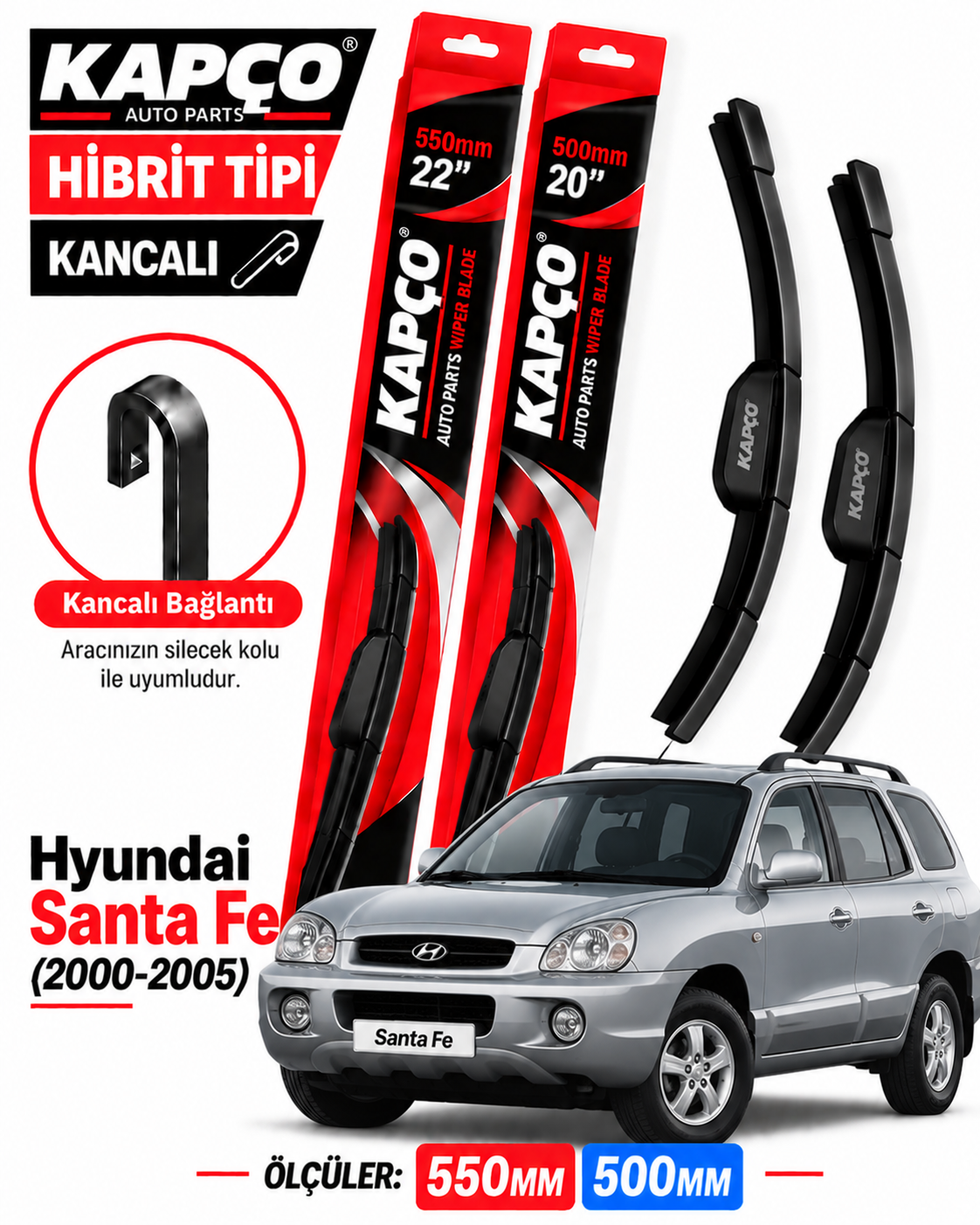 HYUNDAİ SANTA FE SİLECEK TAKIMI 2000-2005 KAPCO HİBRİT TİP KANCALI