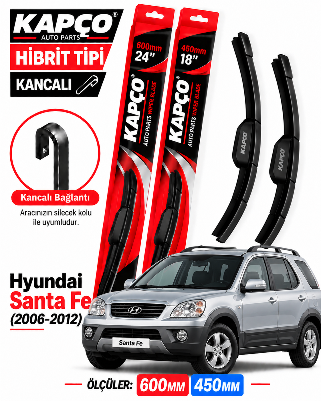 HYUNDAİ SANTA FE SİLECEK TAKIMI 2006-2012 KAPCO HİBRİT TİP KANCALI