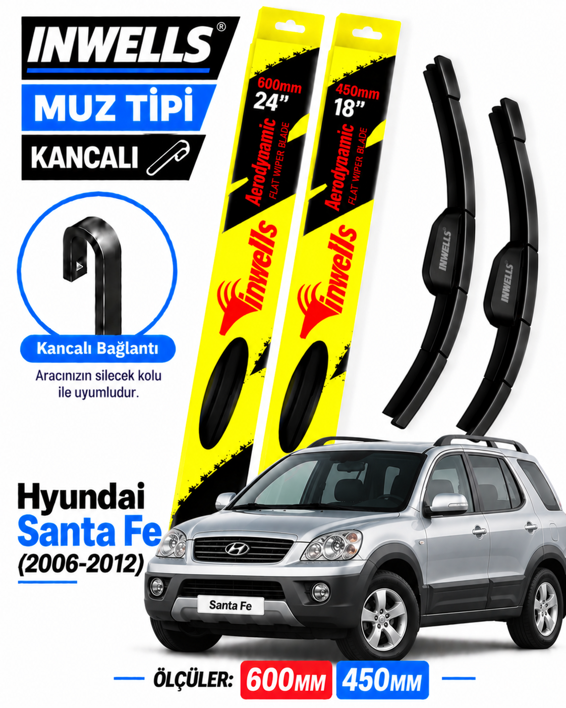 HYUNDAİ SANTA FE SİLECEK TAKIMI 2006-2012 INWELLS MUZ TİPİ KANCALI
