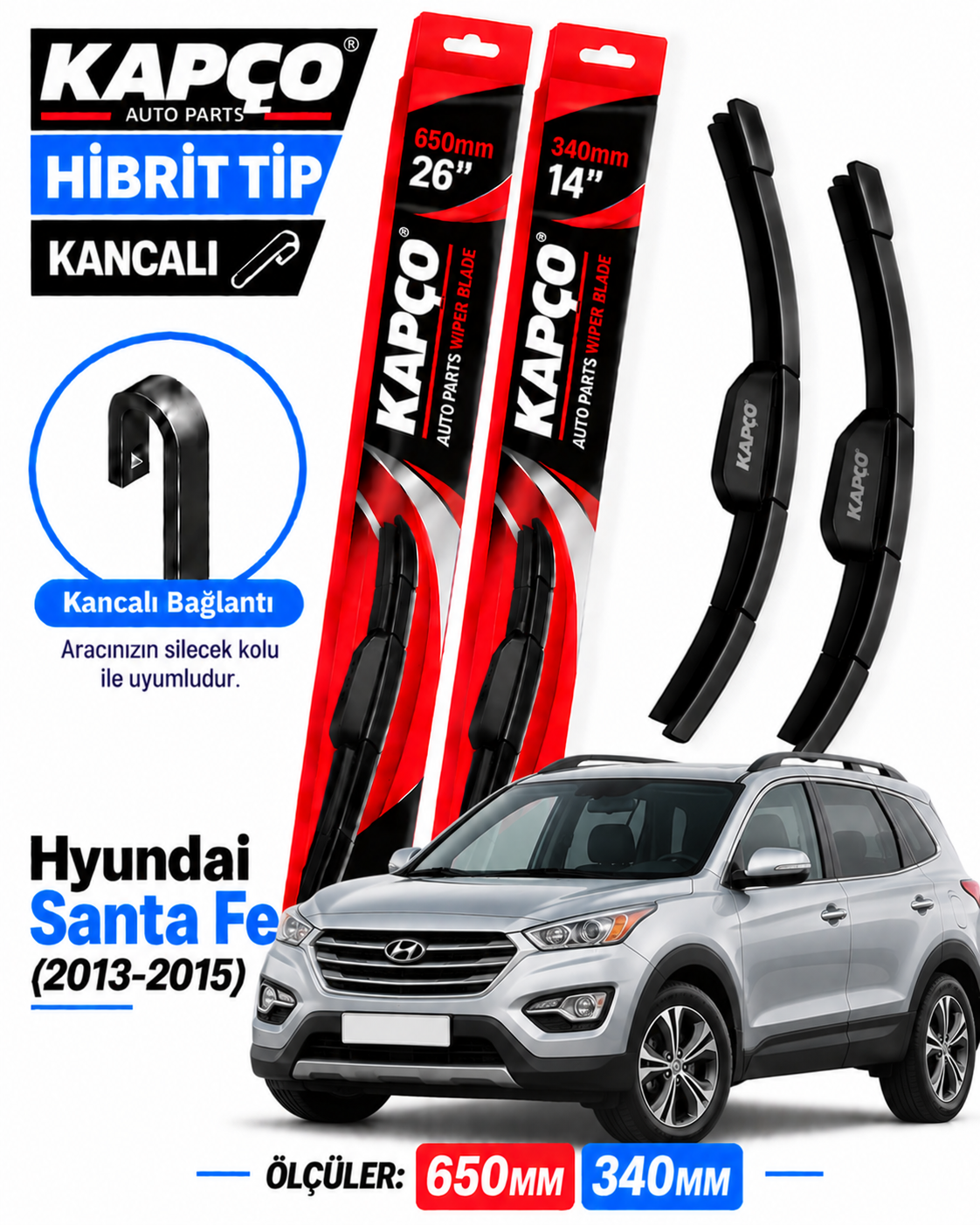 HYUNDAİ SANTA FE SİLECEK TAKIMI 2013-2015 KAPCO HİBRİT TİP KANCALI