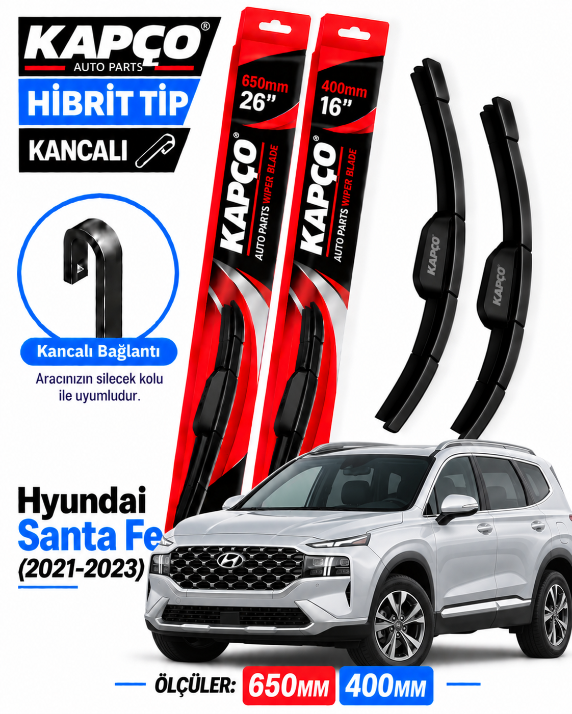HYUNDAİ SANTA FE SİLECEK TAKIMI 2021-2023 KAPCO HİBRİT TİP KANCALI