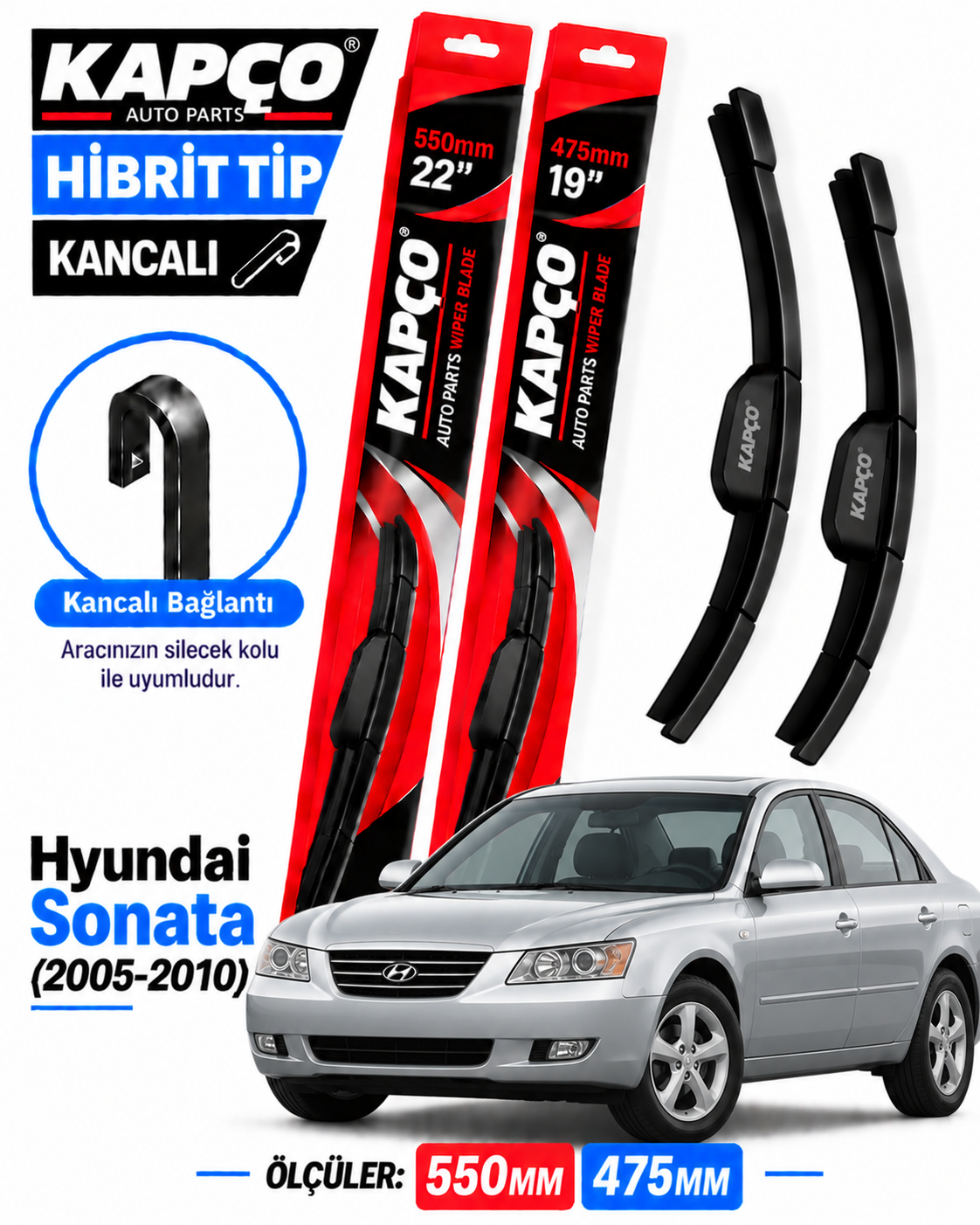 HYUNDAİ SONATA SİLECEK TAKIMI 2005-2010 KAPCO HİBRİT TİP KANCALI