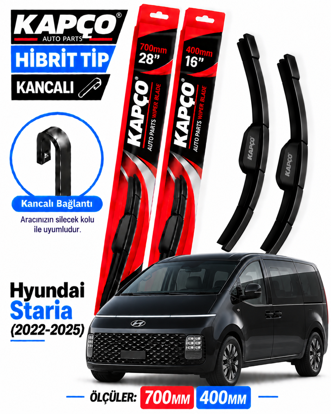 HYUNDAİ STARİA SİLECEK TAKIMI 2022-2025 KAPCO HİBRİT TİP KANCALI