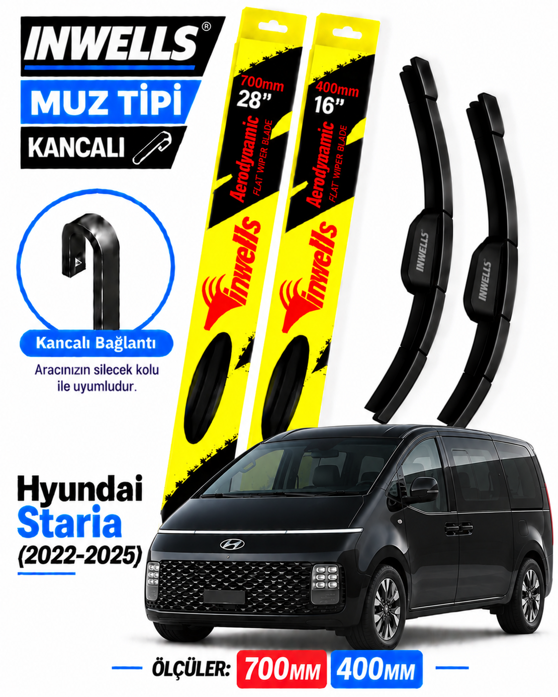 HYUNDAİ STARİA SİLECEK TAKIMI 2022-2025 INWELLS MUZ TİPİ KANCALI