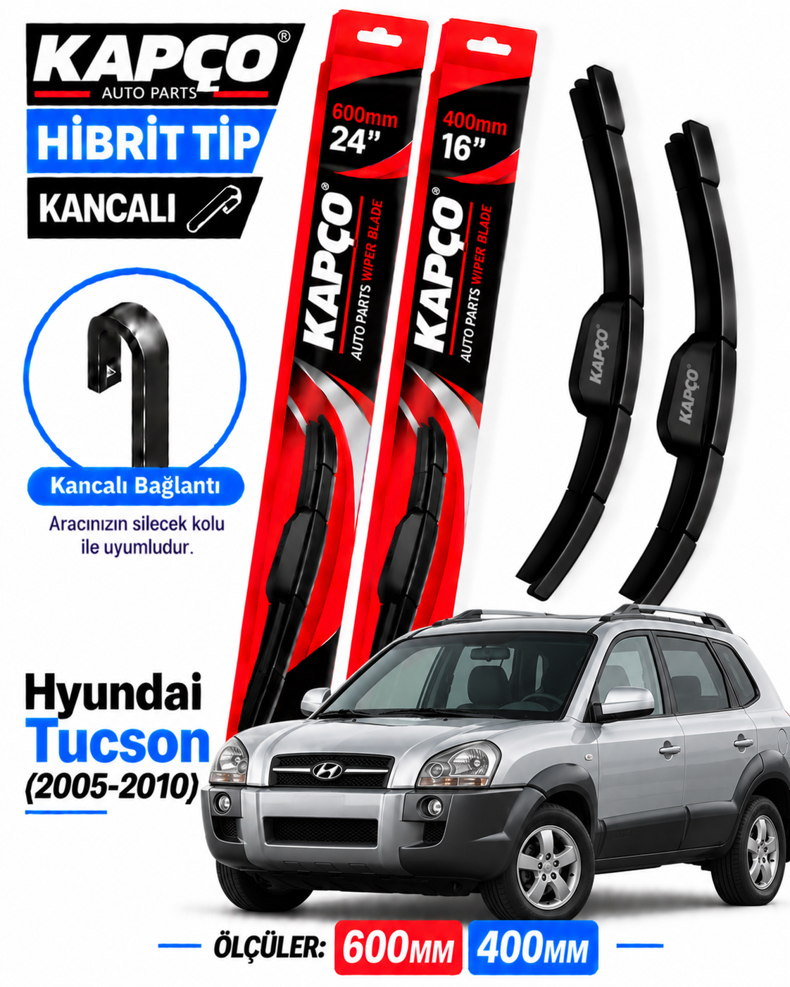 HYUNDAİ TUCSON SİLECEK TAKIMI 2005-2010 KAPCO HİBRİT TİP KANCALI