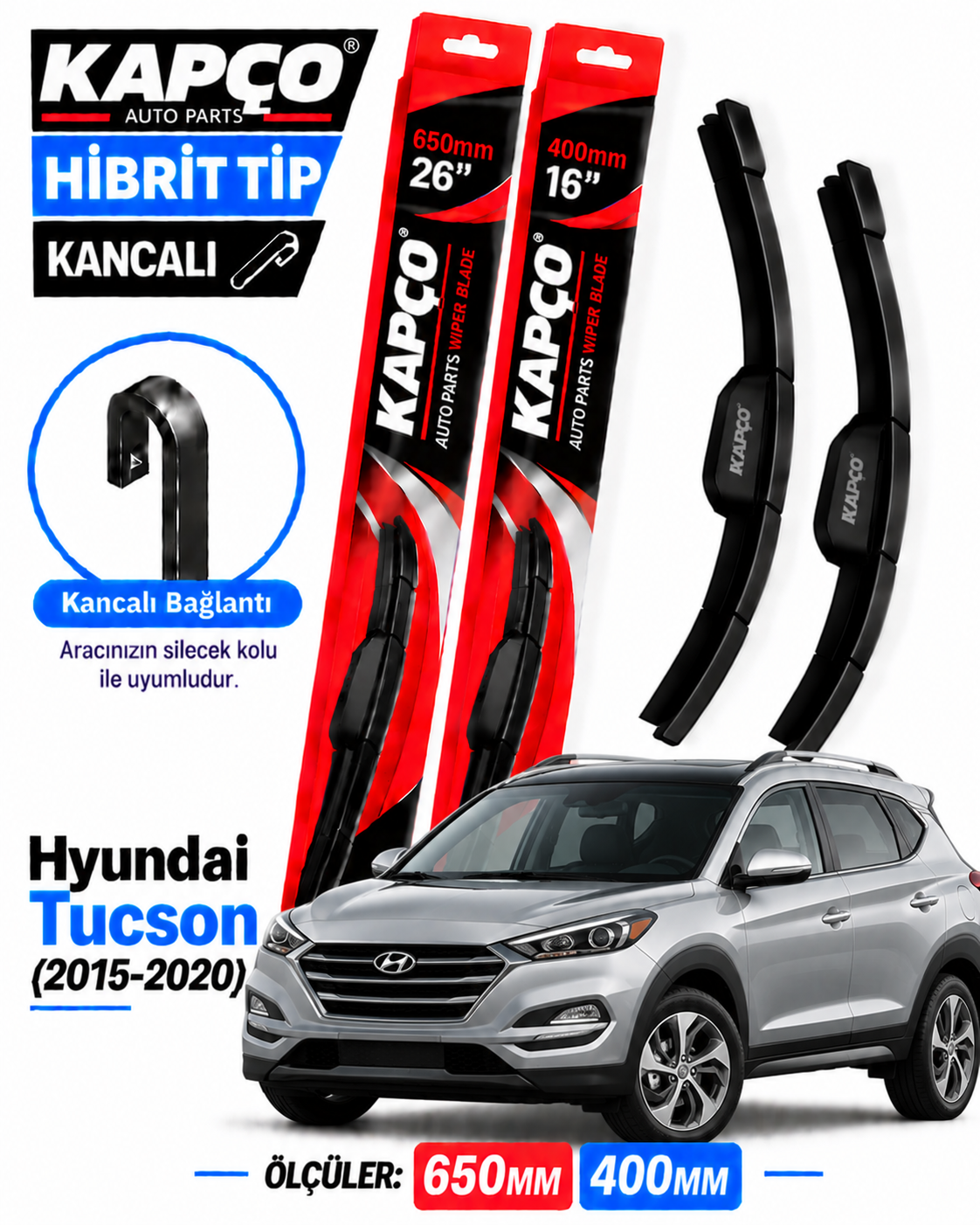 HYUNDAİ TUCSON SİLECEK TAKIMI 2015-2020 KAPCO HİBRİT TİP KANCALI