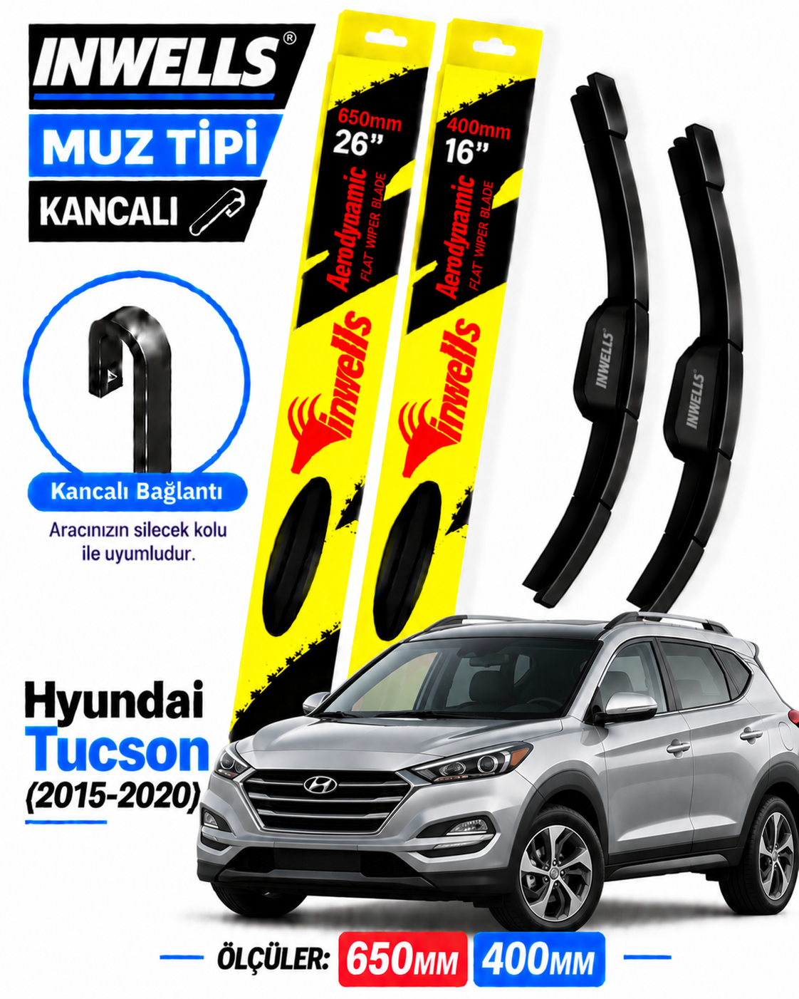 HYUNDAİ TUCSON SİLECEK TAKIMI 2015-2020 INWELLS MUZ TİPİ KANCALI