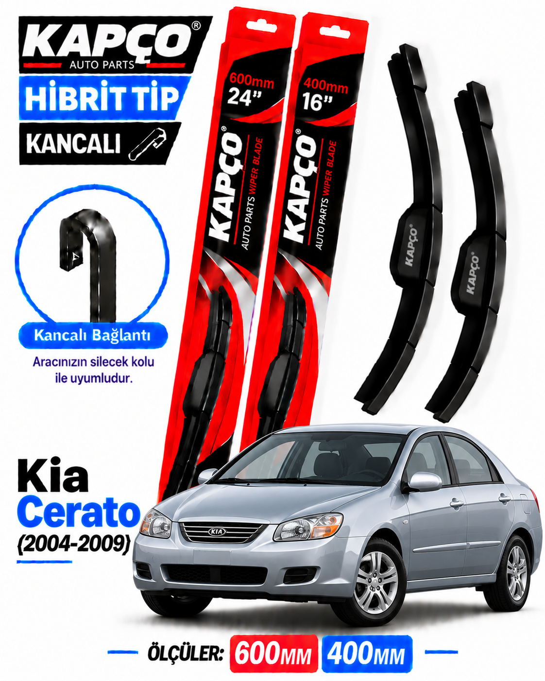 KİA CERATO SİLECEK TAKIMI 2004-2009 KAPCO HİBRİT TİP KANCALI