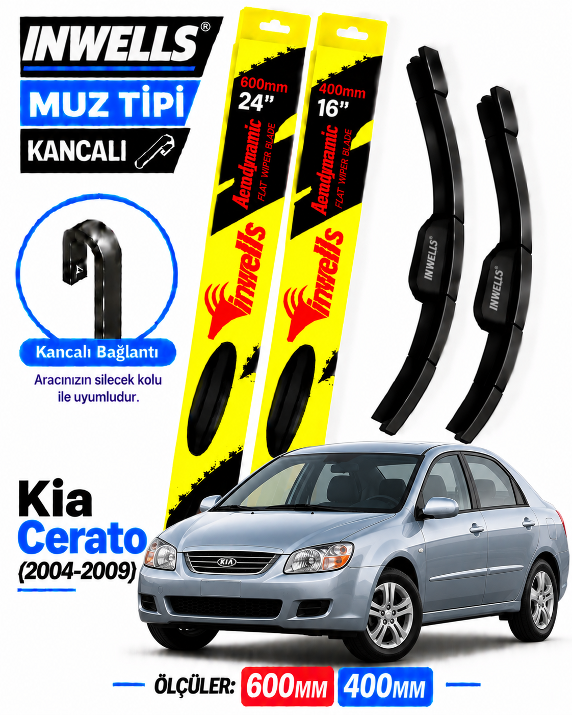 KİA CERATO SİLECEK TAKIMI 2004-2009 INWELLS MUZ TİPİ KANCALI
