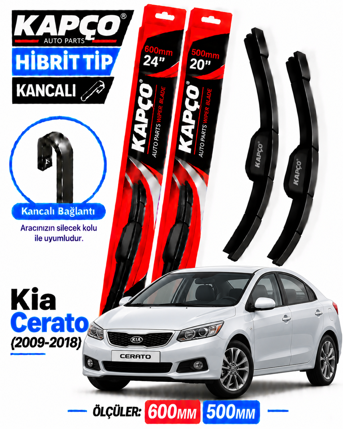 KİA CERATO SİLECEK TAKIMI 2009-2018 KAPCO HİBRİT TİP KANCALI