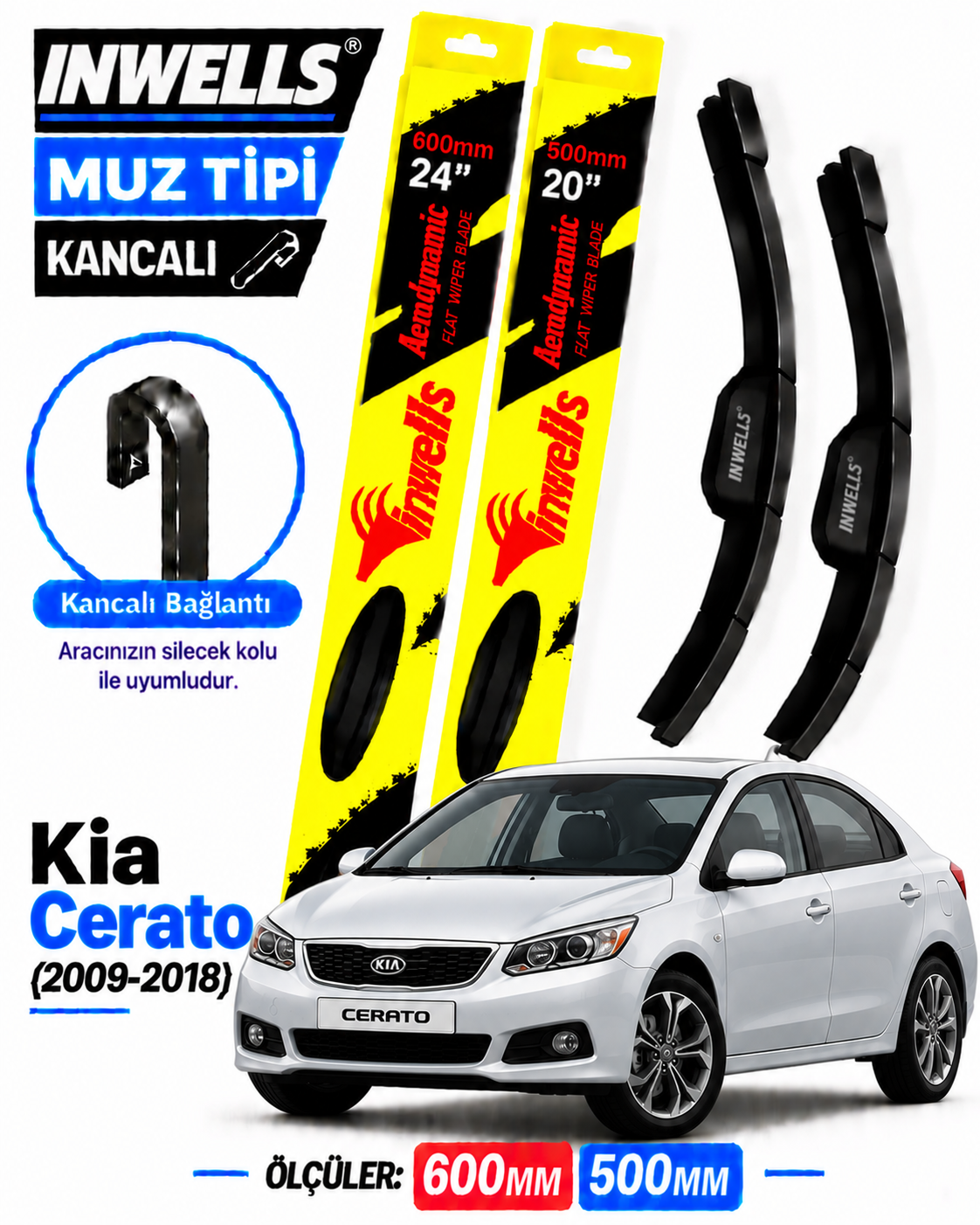 KİA CERATO SİLECEK TAKIMI 2009-2018 INWELLS MUZ TİPİ KANCALI