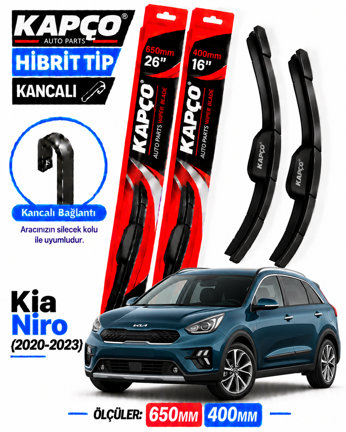 KİA NİRO SİLECEK TAKIMI 2020-2023 KAPCO HİBRİT TİP KANCALI