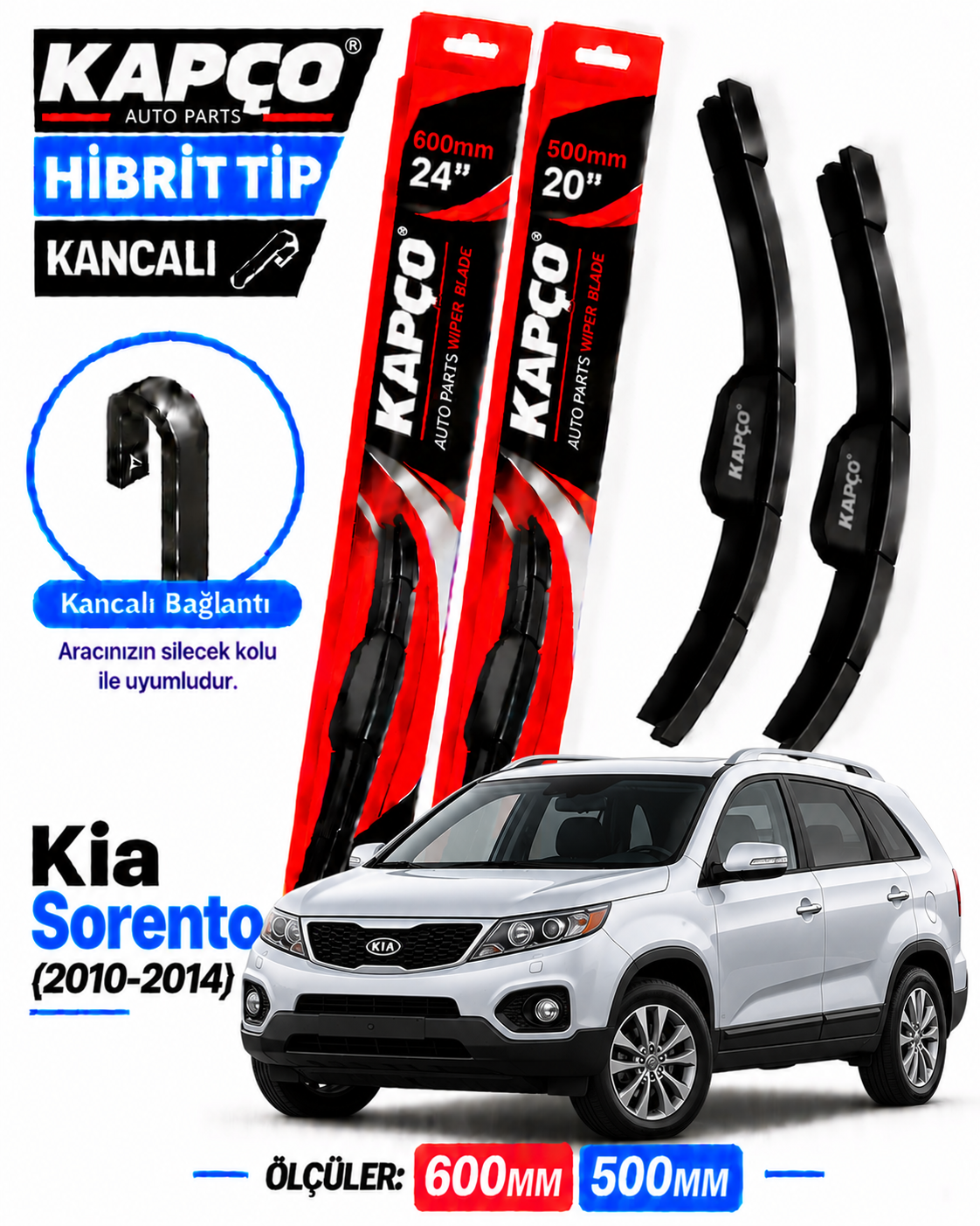 KİA SORENTO SİLECEK TAKIMI 2010-2014 KAPCO HİBRİT TİP KANCALI