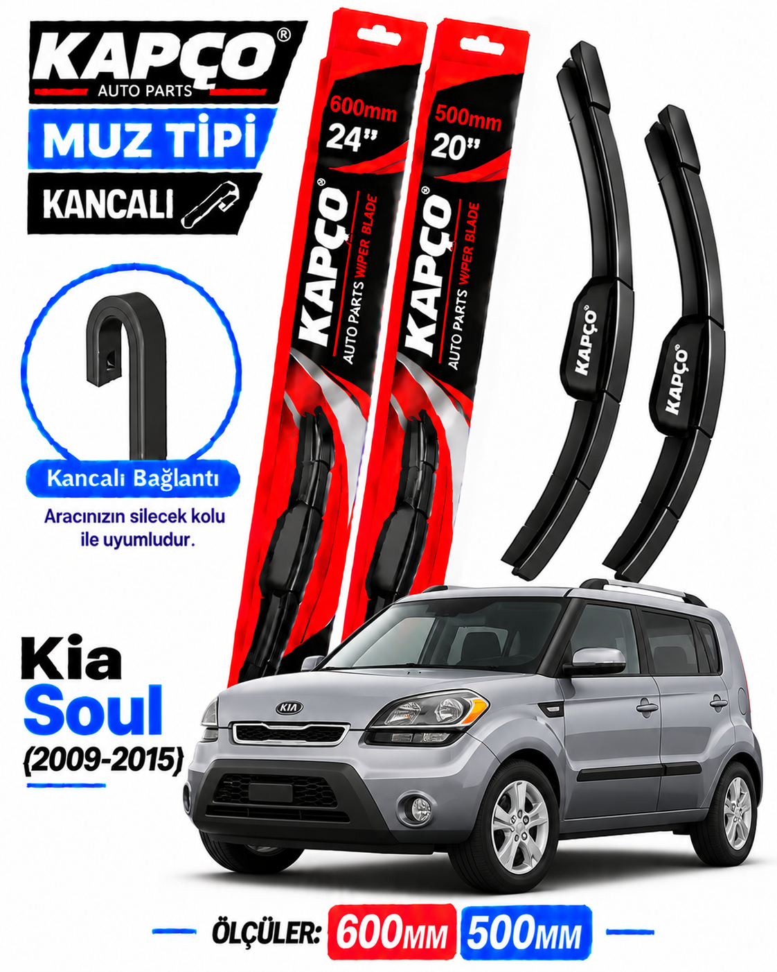 KİA SOUL SİLECEK TAKIMI 2009-2015 KAPCO HİBRİT TİP KANCALI