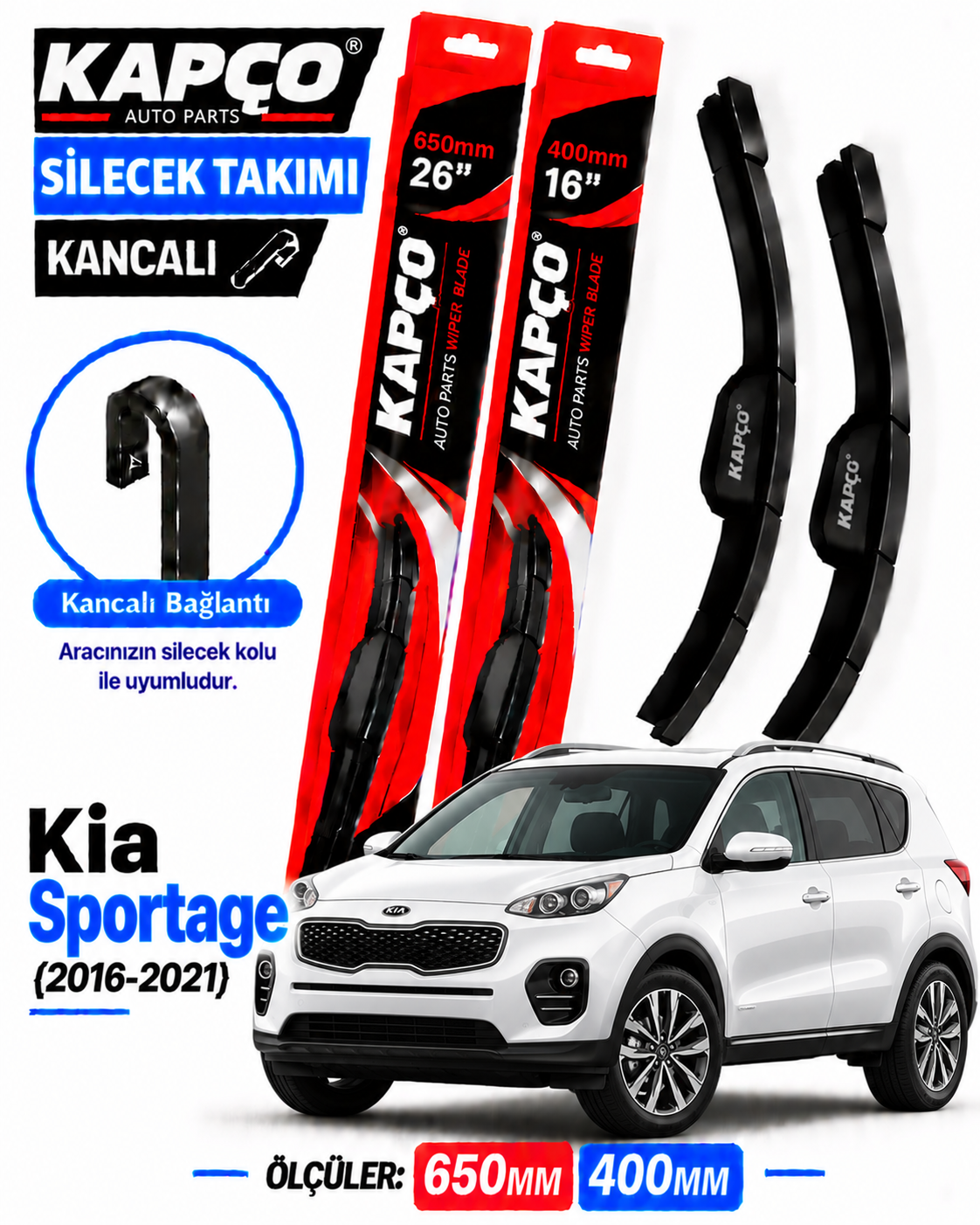 KİA SPORTAGE SİLECEK TAKIMI 2016-2021 KAPCO HİBRİT TİP KANCALI