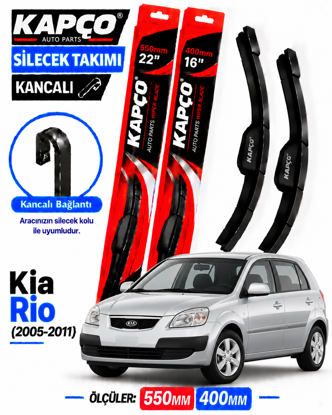 KİA RİO SİLECEK TAKIMI 2005-2011 KAPCO HİBRİT TİP KANCALI