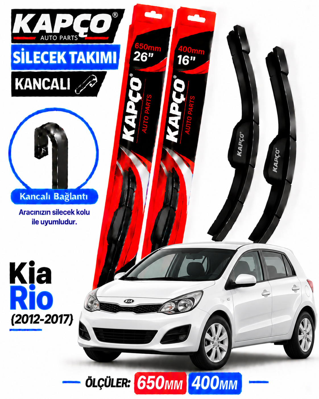 KİA RİO SİLECEK TAKIMI 2012-2017 KAPCO HİBRİT TİP KANCALI