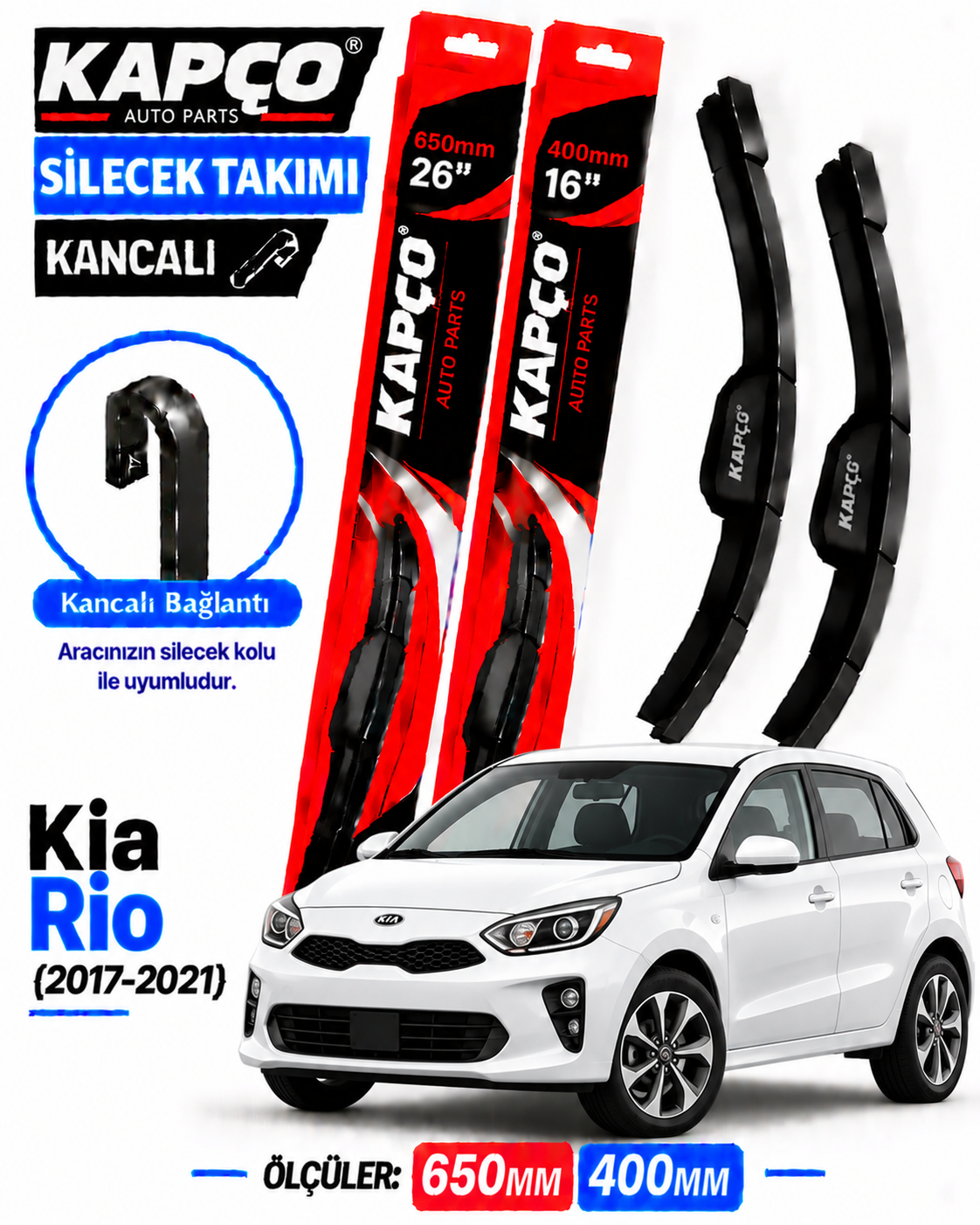 KİA RİO SİLECEK TAKIMI 2017-2021 KAPCO HİBRİT TİP KANCALI