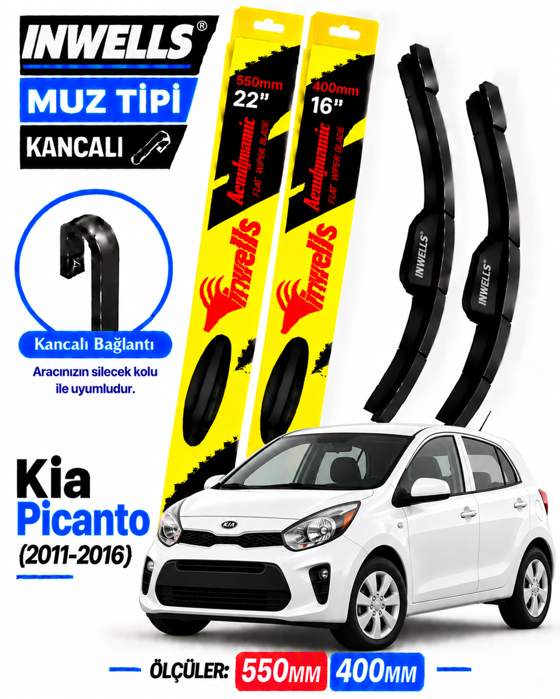 KİA PİCANTO SİLECEK TAKIMI 2011-2016 INWELLS MUZ TİPİ KANCALI
