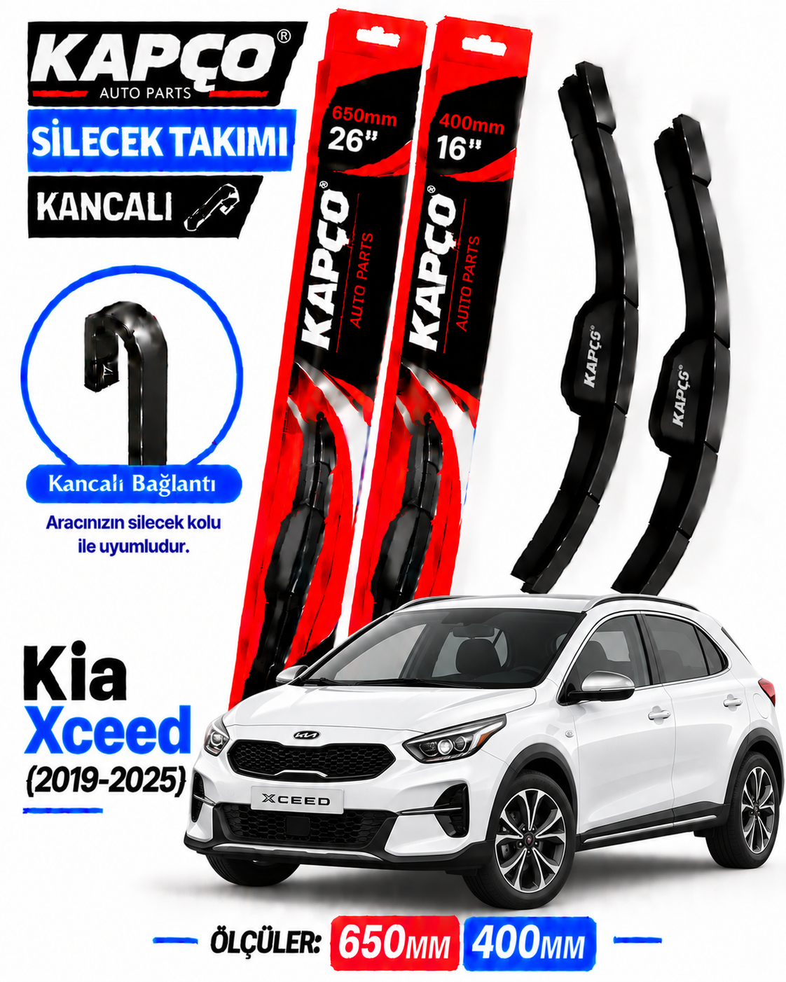 KİA XCEED SİLECEK TAKIMI 2019-2025 KAPCO HİBRİT TİP KANCALI